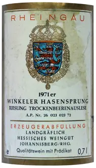 Riesling Landgraflich Hessisches Trockenbeerenauslese TBA Winkeler Hasensprung 1971 Dominique Fornage Wine Vin ecole nobilis