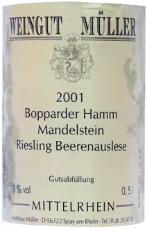 Riesling Muller Beerenauslese Bopparder Hamm Mandelstein 2001 Dominique Fornage Wine Vin ecole nobilis